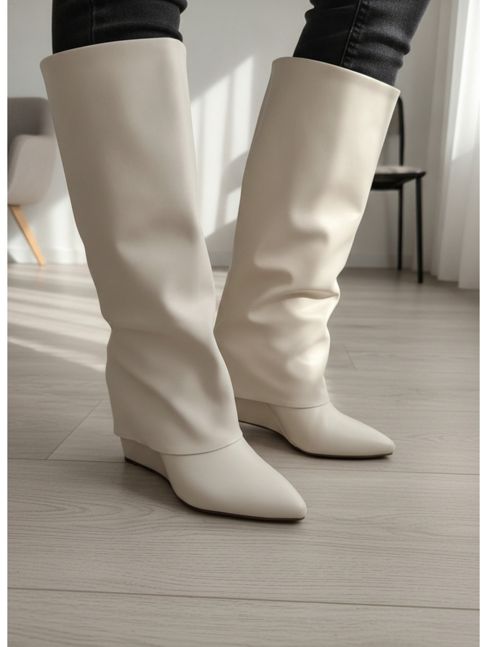 Madden Girl Evandder Bone Paris Knee-High Wedge Boots Size 6
